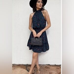 EUC Shein Sleeveless Halter Neck Ruffle Belt Dress 100% viscose size L